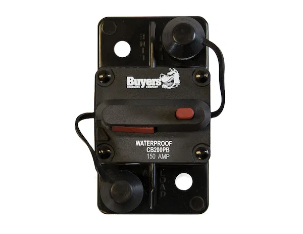 CB151PB – BUYERS PROD Circuit Breaker, 150 Amp Plastic Waterproof Black 42 Volt Max Brass Studs Manual Push-To-Trip R...